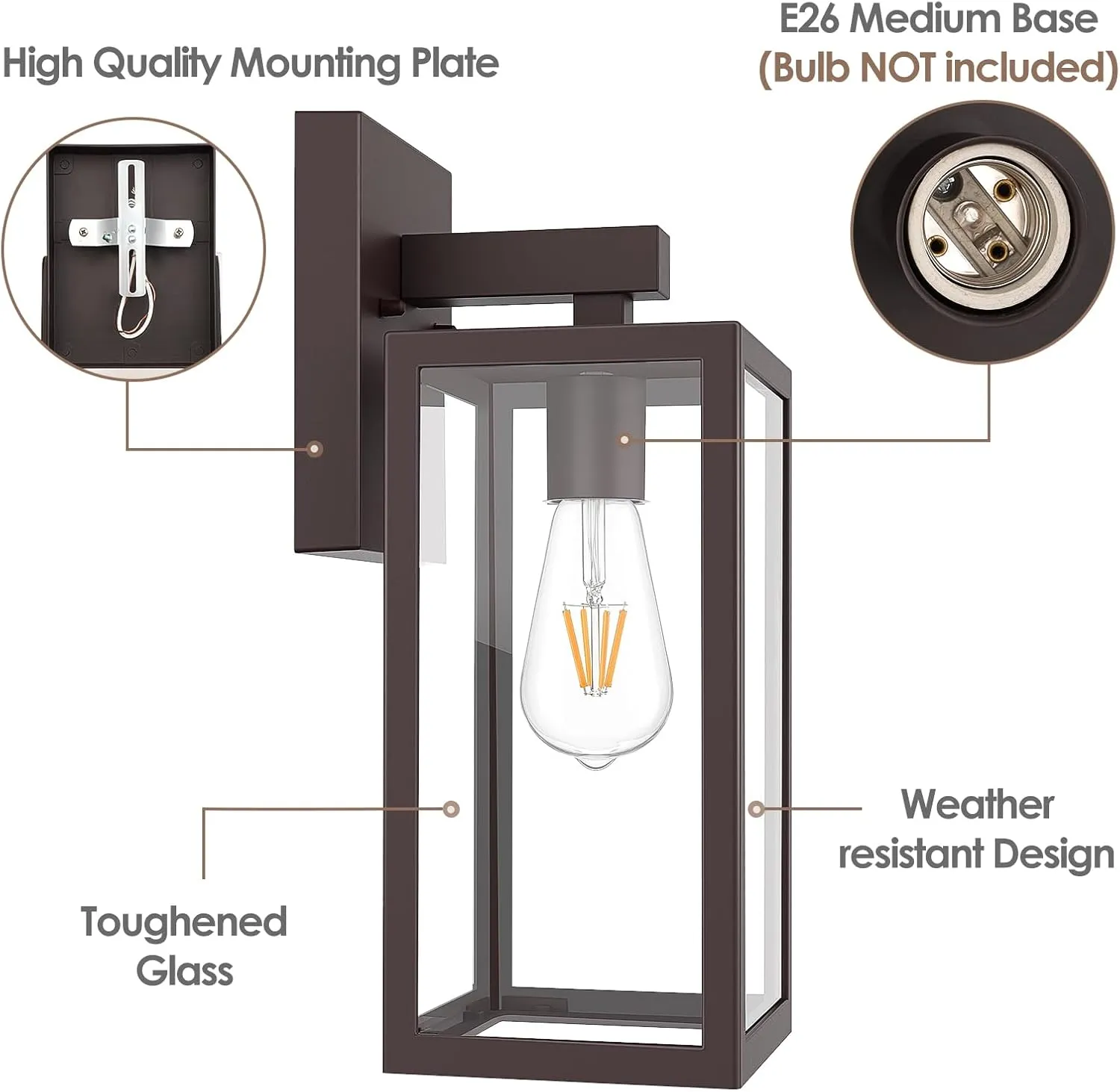 MAXvolador Outdoor Wall Lantern, Exterior Waterproof Wall Sconce Light Fixture, Dark Chocolate Anti-Rust Mount Lights Glass, E26 Porch Patio Lighting