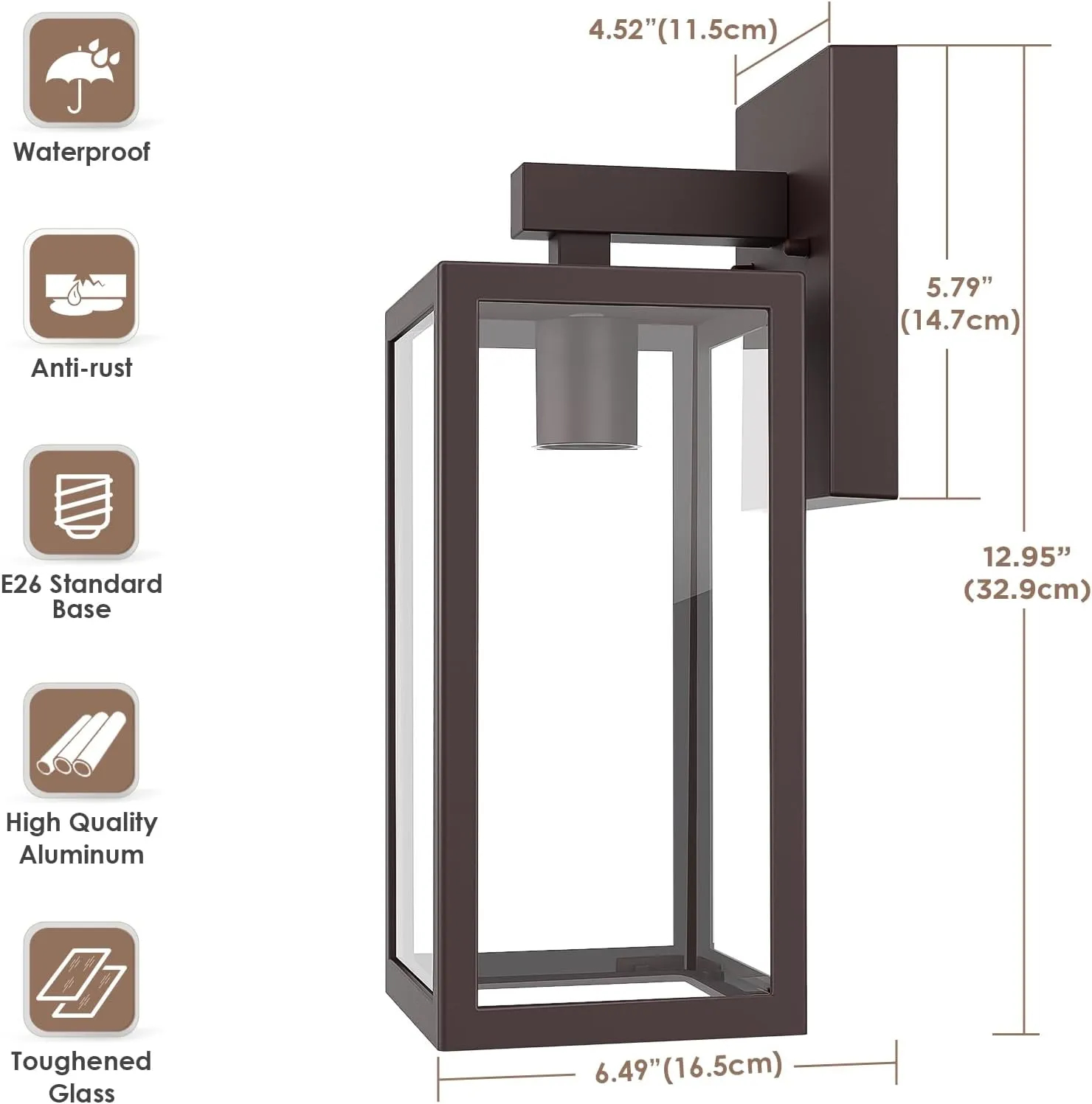 MAXvolador Outdoor Wall Lantern, Exterior Waterproof Wall Sconce Light Fixture, Dark Chocolate Anti-Rust Mount Lights Glass, E26 Porch Patio Lighting