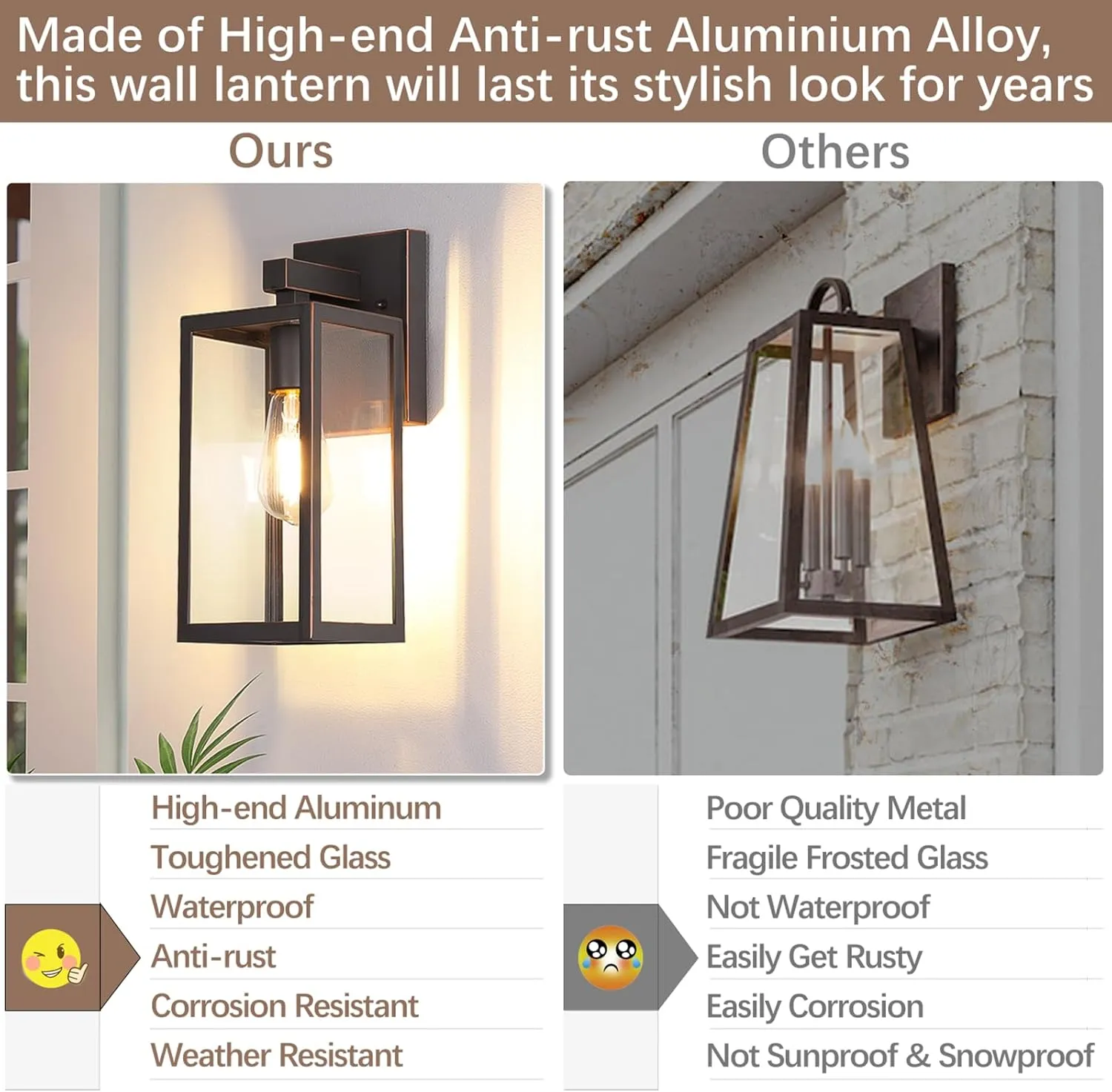 MAXvolador Outdoor Wall Sconce, Exterior Waterproof Wall Lantern Light Fixture, Oil Rubbed Bronze Porch Lights, Anti-Rust E26 Patio Lighting, 2 Pack