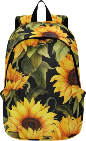 MCHIVER Travel Backpack Beautiful Sunflowers Black Casual Daypack Backpacks Lightweight Carry on Bag Water Resistant Hiking Backpack for Women Men