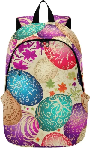 MCHIVER Travel Backpack Easter Floral Egg Casual Daypack Backpacks Lightweight Carry on Bag Water Resistant Hiking Backpack for Women and Men