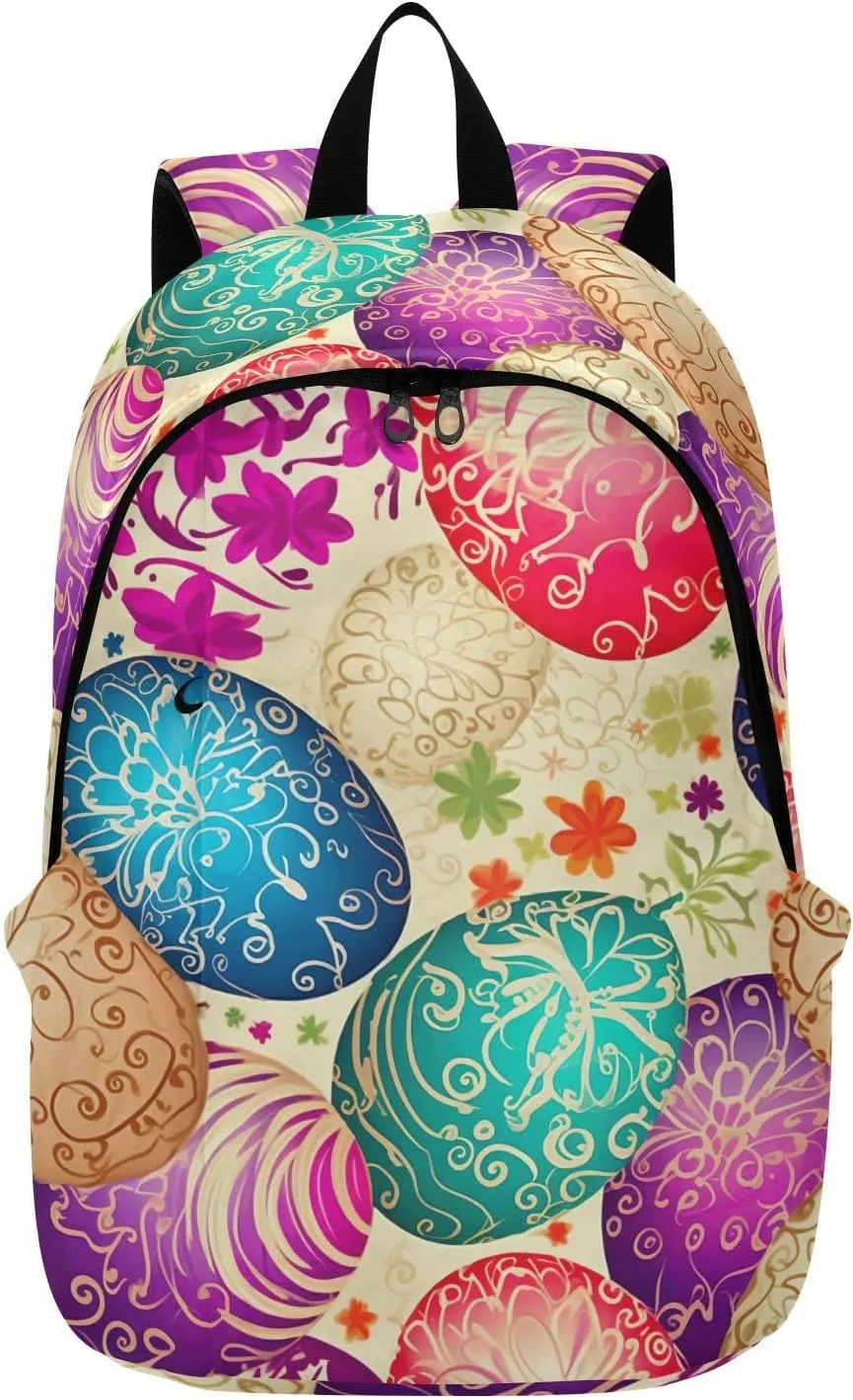 MCHIVER Travel Backpack Easter Floral Egg Casual Daypack Backpacks Lightweight Carry on Bag Water Resistant Hiking Backpack for Women and Men