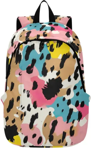 MCHIVER Travel Backpack Leopard Rainbow Colorful Casual Daypack Backpacks Lightweight Carry on Bag Water Resistant Hiking Backpack for Women and Men