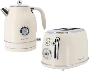 MegaChef 1.7 Quart Electric Tea Kettle and 2 Slice Toaster Combo in Matte Cream (Cream)