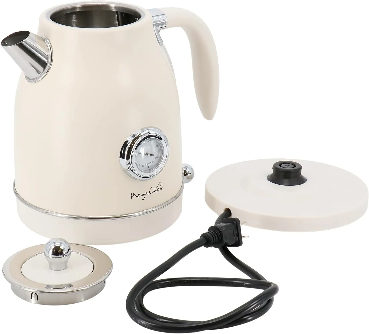 MegaChef 1.7 Quart Electric Tea Kettle and 2 Slice Toaster Combo in Matte Cream (Cream)