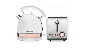 Mellerware Pack 2 Piece Set Stainless Steel White Kettle And Toaster Rose Gold
