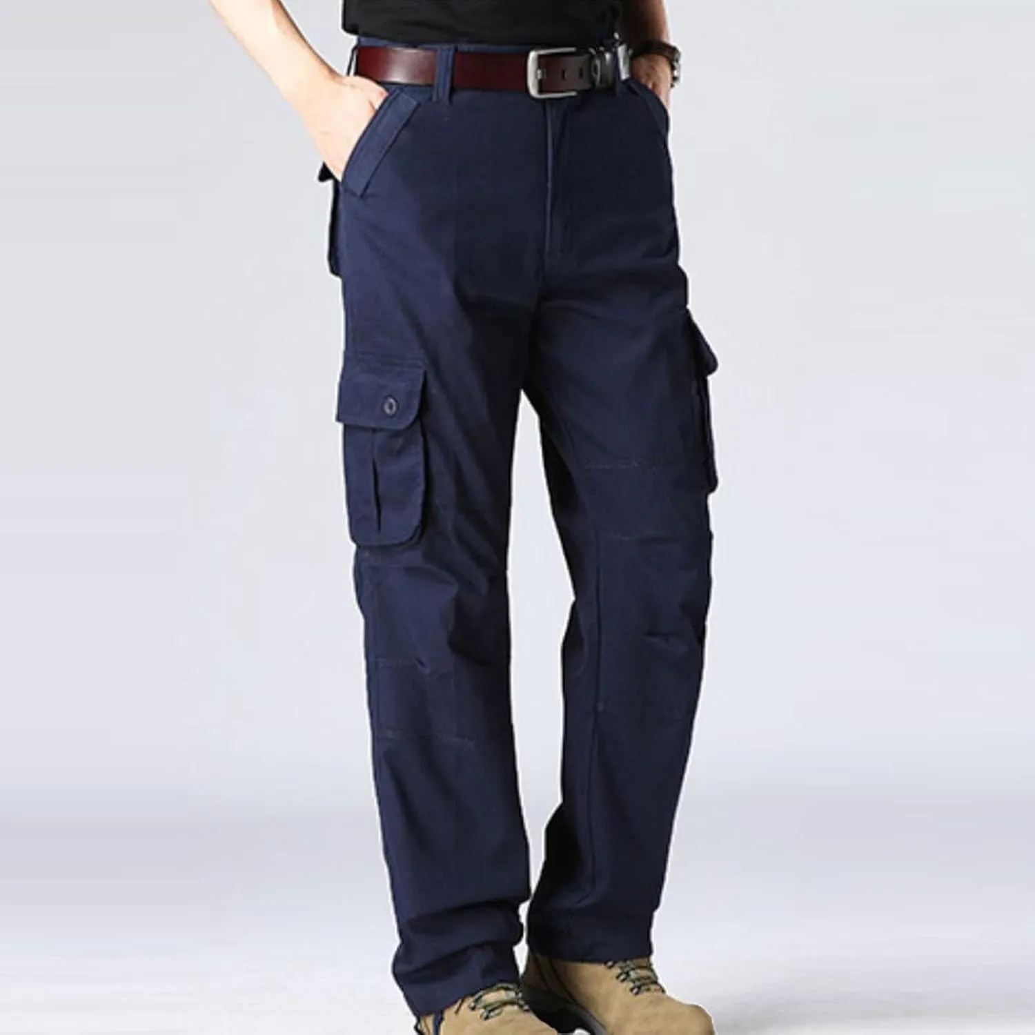 Men Outdoor Cargo Pant Straight Leg Basic Casual Tactical Pant Hiking Classic Fit Jogger with Multi Pockets