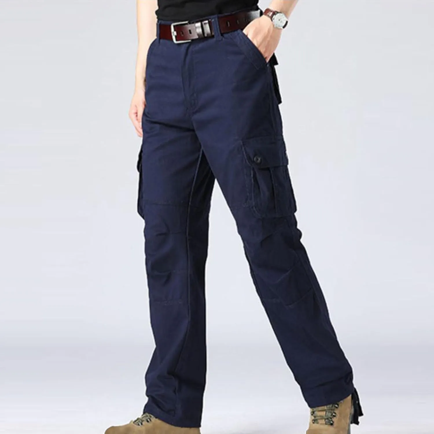 Men Outdoor Cargo Pant Straight Leg Basic Casual Tactical Pant Hiking Classic Fit Jogger with Multi Pockets