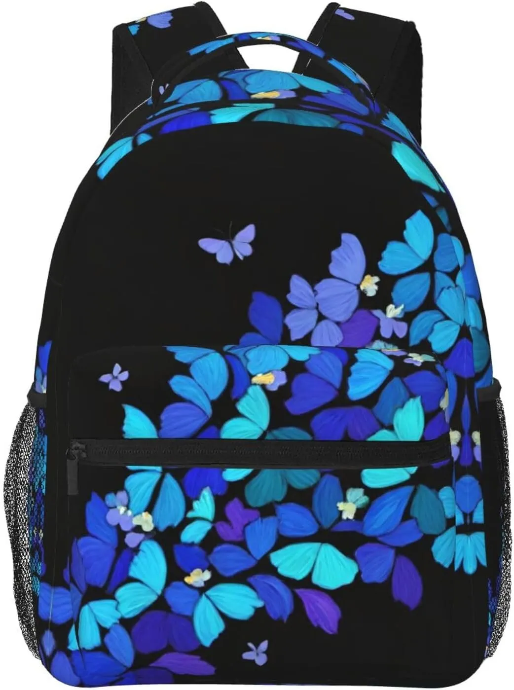 Men Women Lightweight Blue Butterflies Art Daypack Bookbag Big Capacity Carry On Bag With Side Pockets for Camping Travel Bicycle