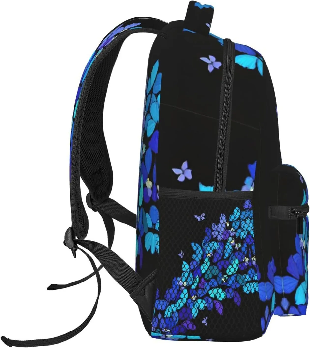 Men Women Lightweight Blue Butterflies Art Daypack Bookbag Big Capacity Carry On Bag With Side Pockets for Camping Travel Bicycle