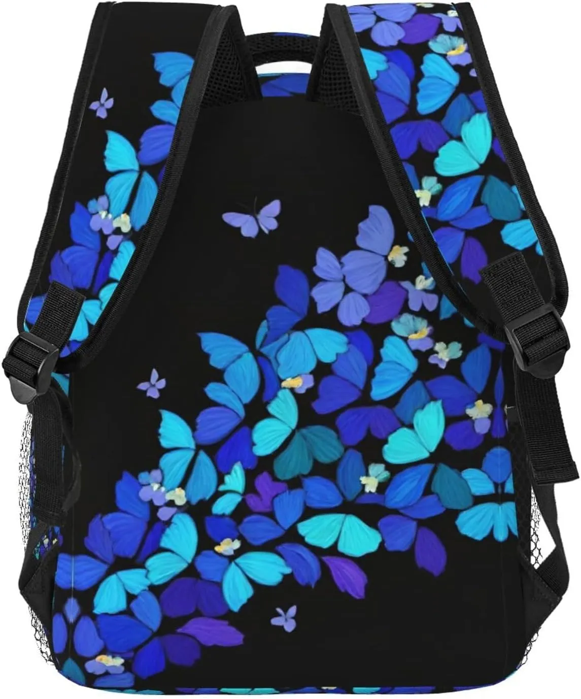 Men Women Lightweight Blue Butterflies Art Daypack Bookbag Big Capacity Carry On Bag With Side Pockets for Camping Travel Bicycle