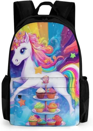 Men Women Lightweight Cute Cartoon Unicorns Rainbow Art Backpack Large Capacity Bookbag With Smooth Zippers for Gym Business Running