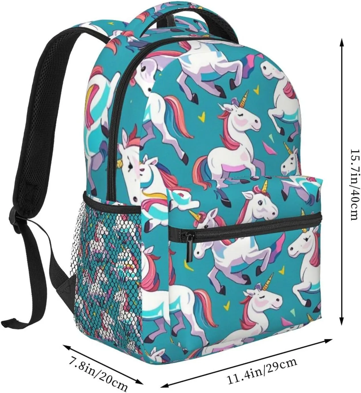 Men Women Lightweight Cute Rainbow Unicorn Art Casual Daypack Big Capacity Bookbag With Padded Straps for Gym Travel Walking Cycling