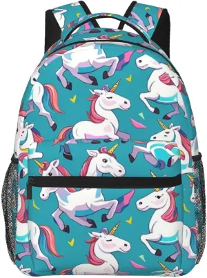 Men Women Lightweight Cute Rainbow Unicorn Art Casual Daypack Big Capacity Bookbag With Padded Straps for Gym Travel Walking Cycling
