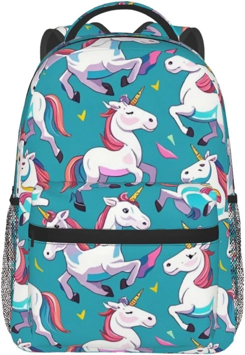 Men Women Lightweight Cute Rainbow Unicorn Art Casual Daypack Big Capacity Bookbag With Padded Straps for Gym Travel Walking Cycling