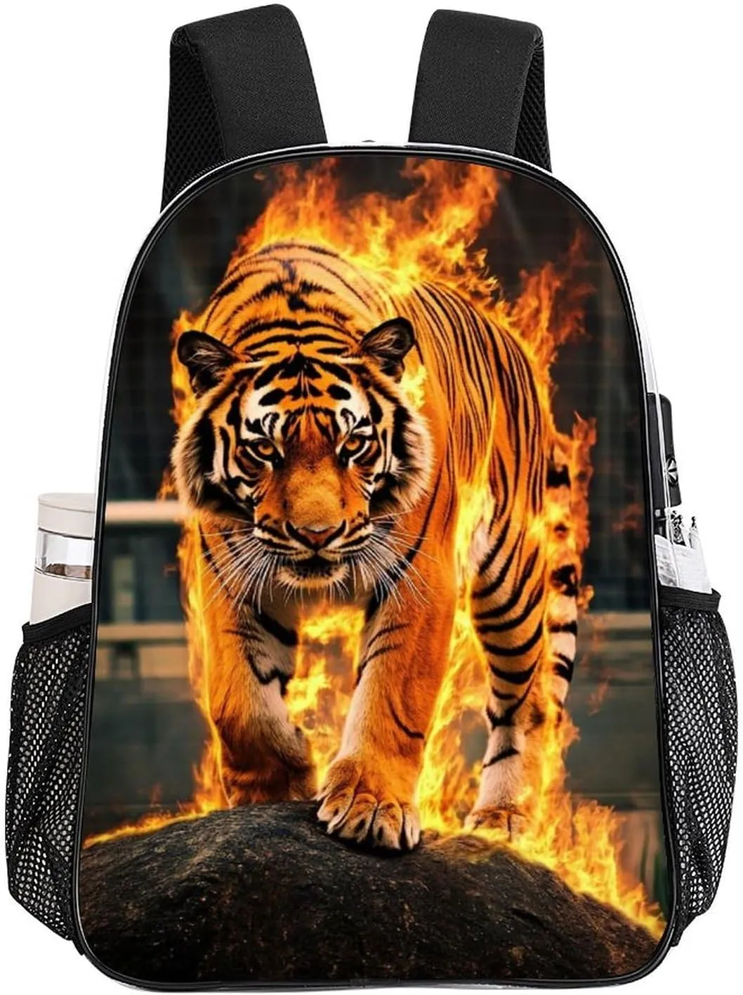Men Women Lightweight Fire Flame Tiger Daypack Bookbag Big Capacity Carry On Bag Transparent Bag for Camping Travel Bicycle
