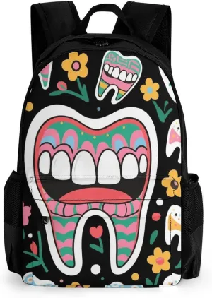 Men Women Lightweight Funny Teeth Dental Art Backpack Large Capacity Carry On Bag With Padded Straps for Sports Work Walking Cycling