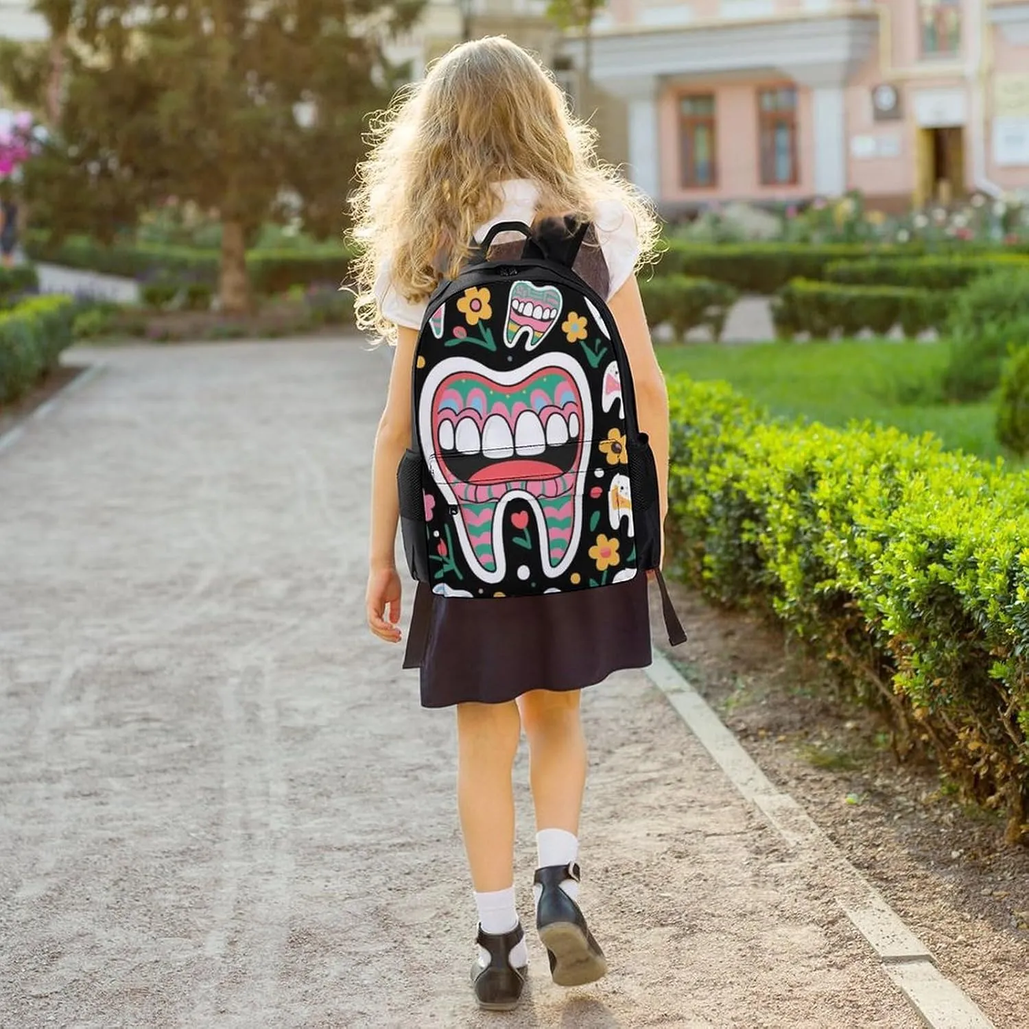 Men Women Lightweight Funny Teeth Dental Art Backpack Large Capacity Carry On Bag With Padded Straps for Sports Work Walking Cycling