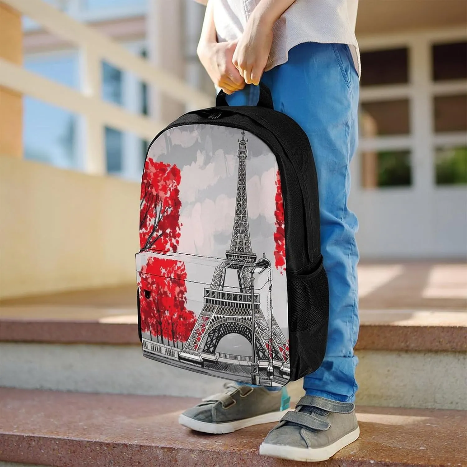 Men Women Lightweight Paris European City Landscape France Eiffel Tower Oil Art Backpack Large Capacity Carry On Bag With Padded Straps for Sports Work Walking Cycling