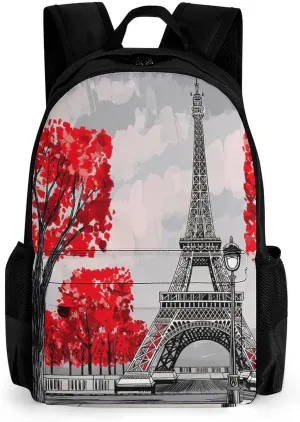 Men Women Lightweight Paris European City Landscape France Eiffel Tower Oil Art Backpack Large Capacity Carry On Bag With Padded Straps for Sports Work Walking Cycling