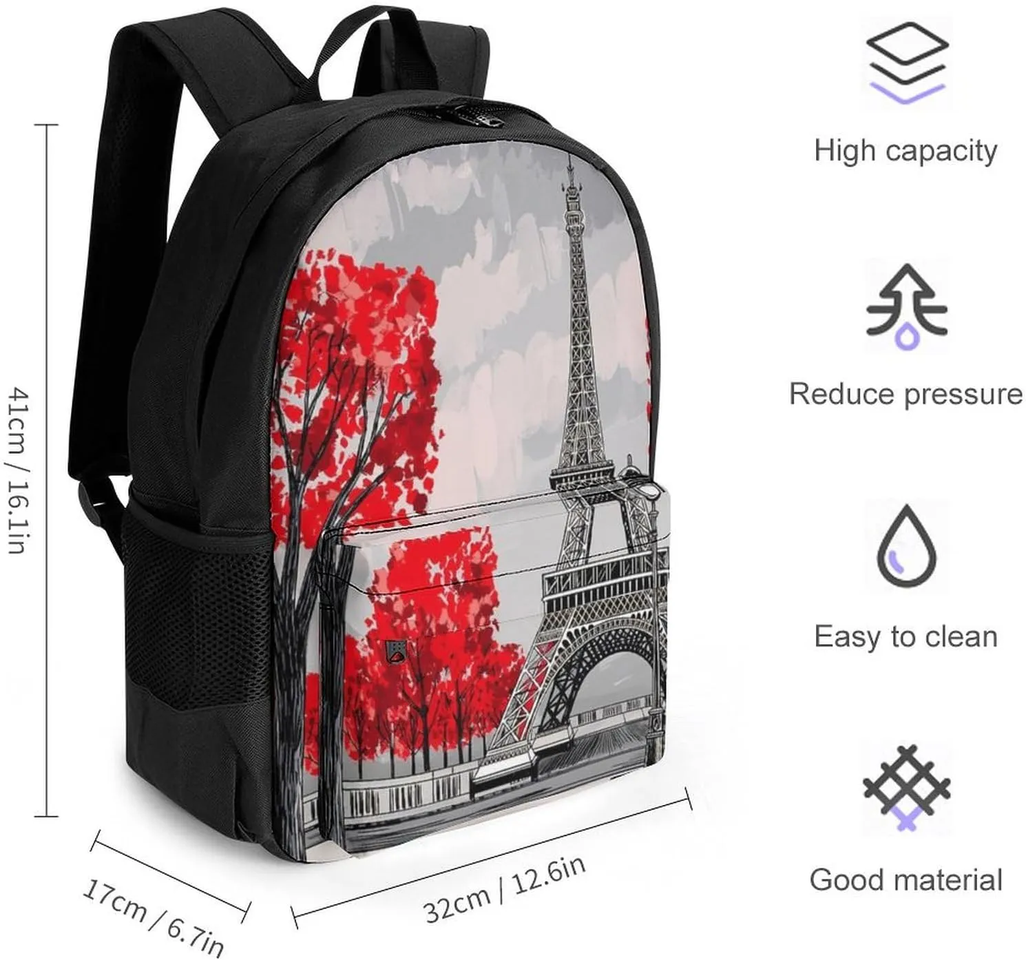 Men Women Lightweight Paris European City Landscape France Eiffel Tower Oil Art Backpack Large Capacity Carry On Bag With Padded Straps for Sports Work Walking Cycling