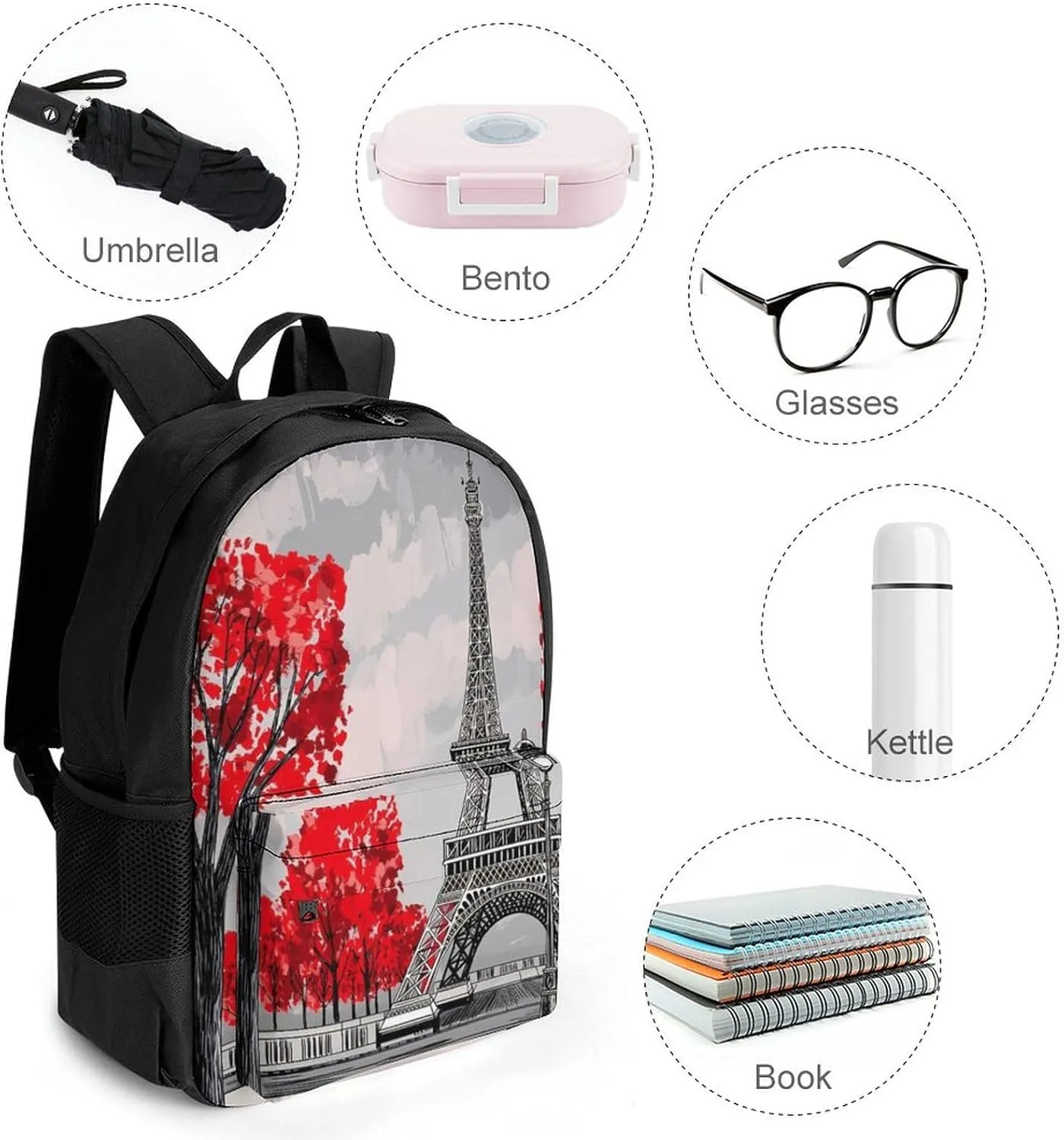 Men Women Lightweight Paris European City Landscape France Eiffel Tower Oil Art Backpack Large Capacity Carry On Bag With Padded Straps for Sports Work Walking Cycling