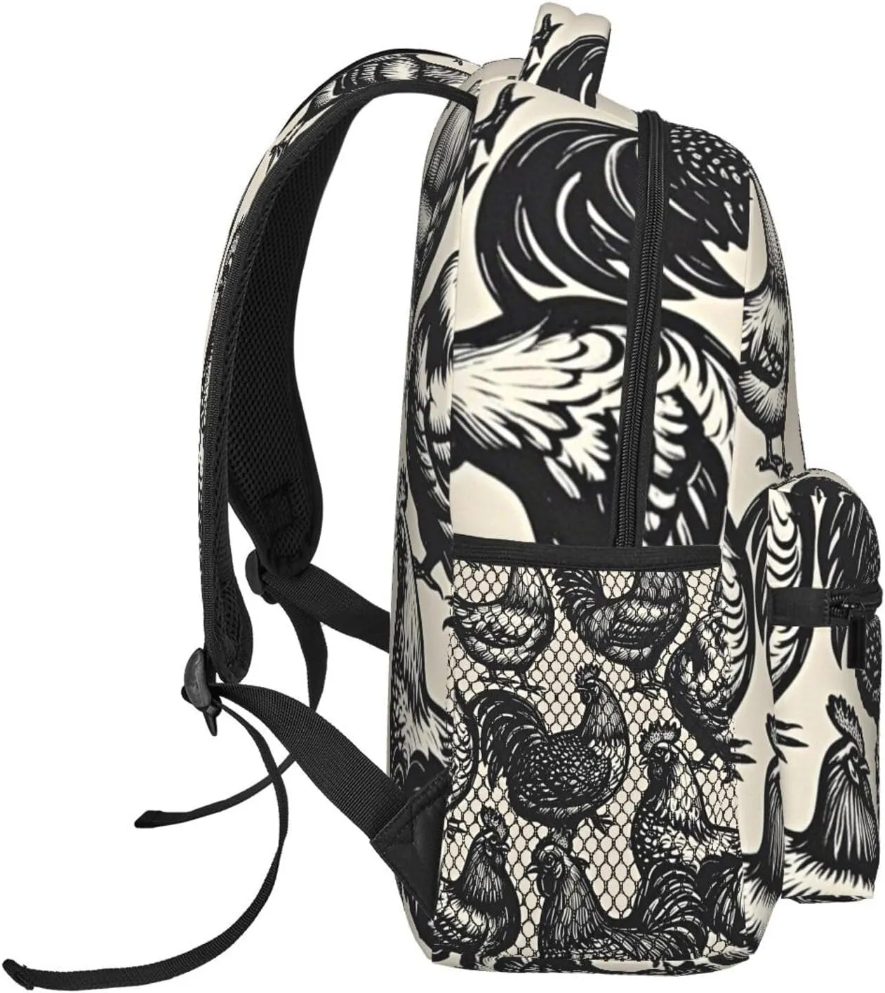 Men Women Lightweight Rustic Farmhouse Chicken Rooster Art Daypack Bookbag Big Capacity Carry On Bag With Side Pockets for Camping Travel Bicycle