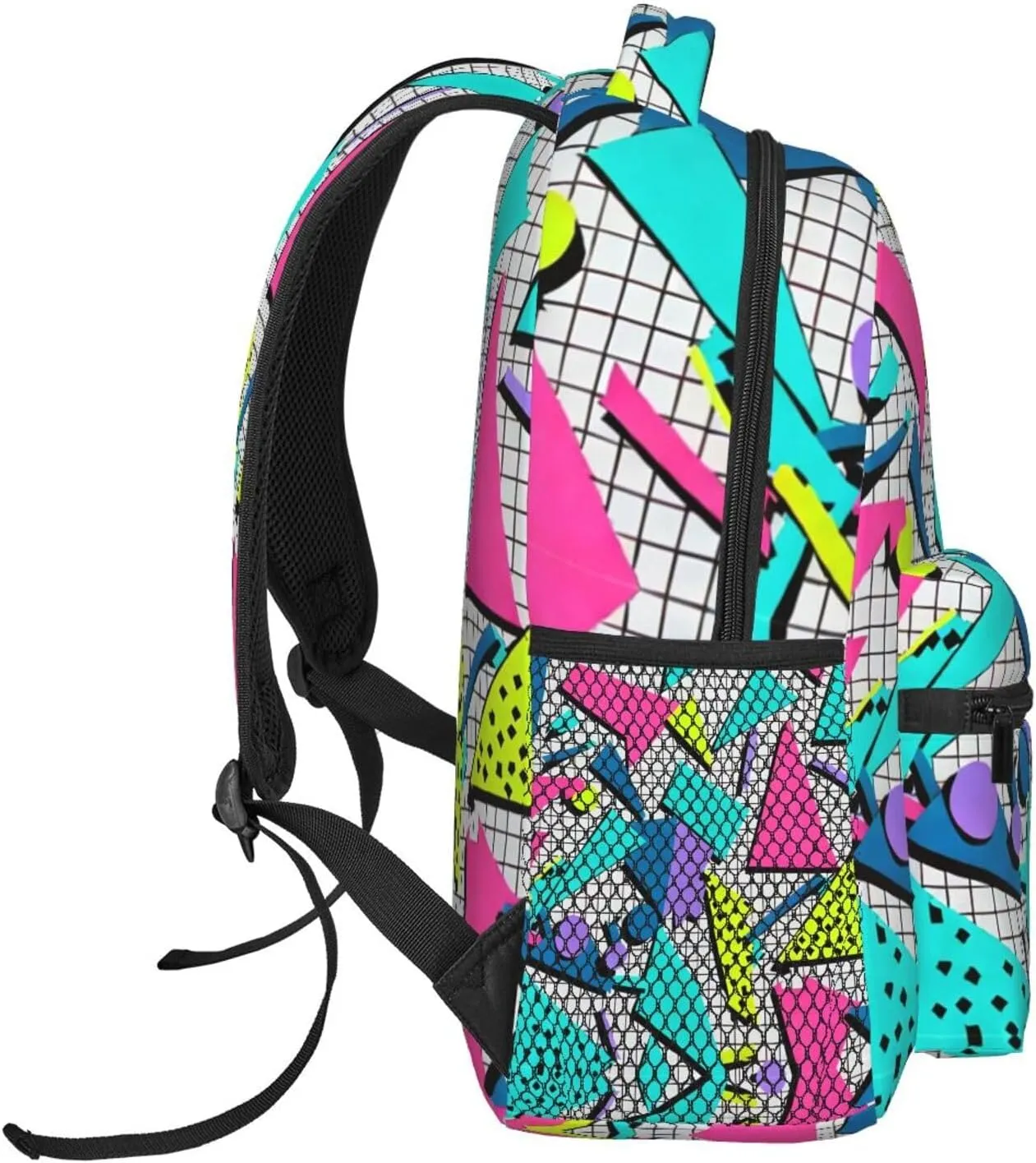 Men Women Polyester 80S 90S Fashion Style Geometric Colorful Art Daypack Big Capacity Shoulder Bag With Smooth Zippers for Hiking Work Walking Cycling