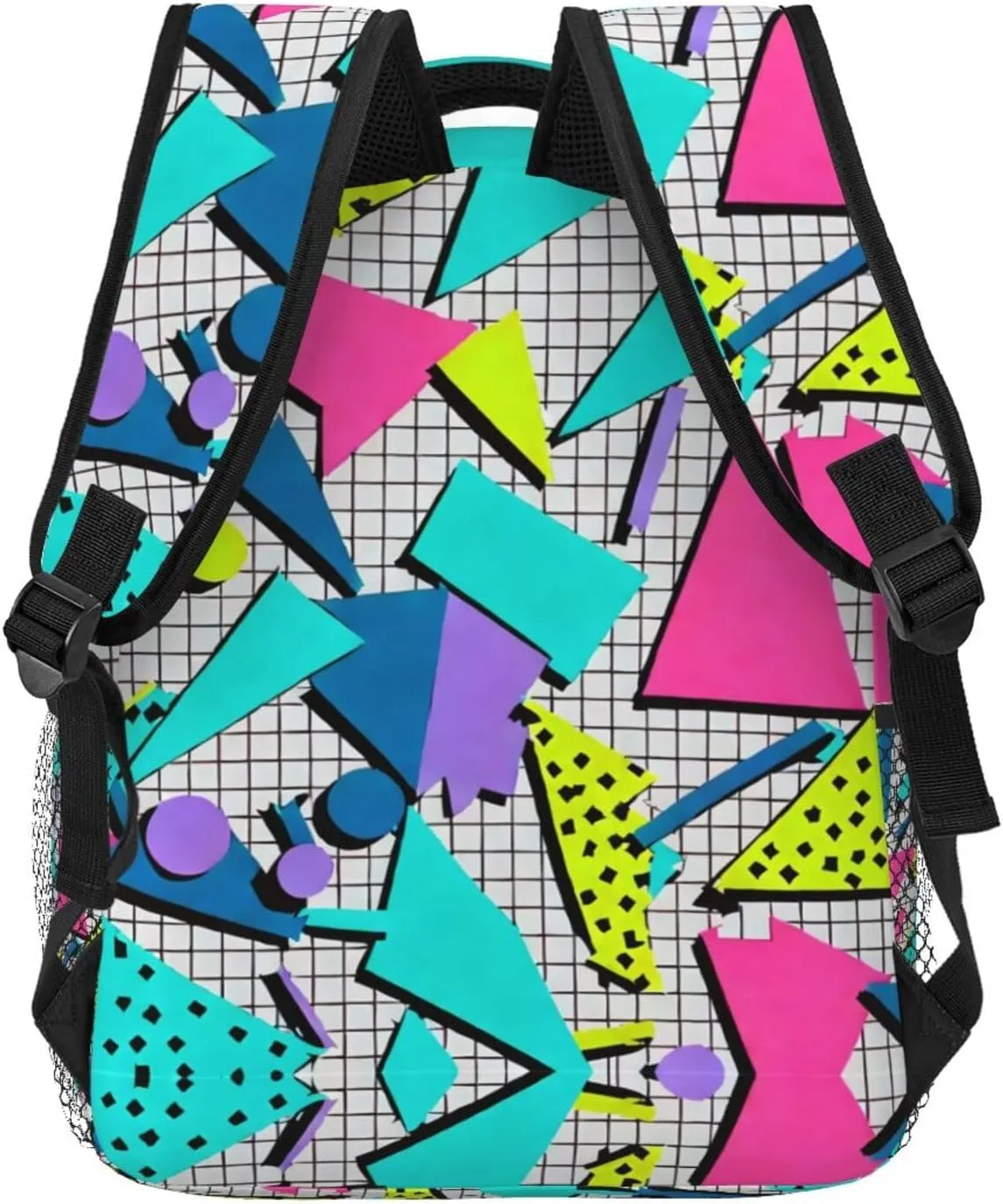 Men Women Polyester 80S 90S Fashion Style Geometric Colorful Art Daypack Big Capacity Shoulder Bag With Smooth Zippers for Hiking Work Walking Cycling