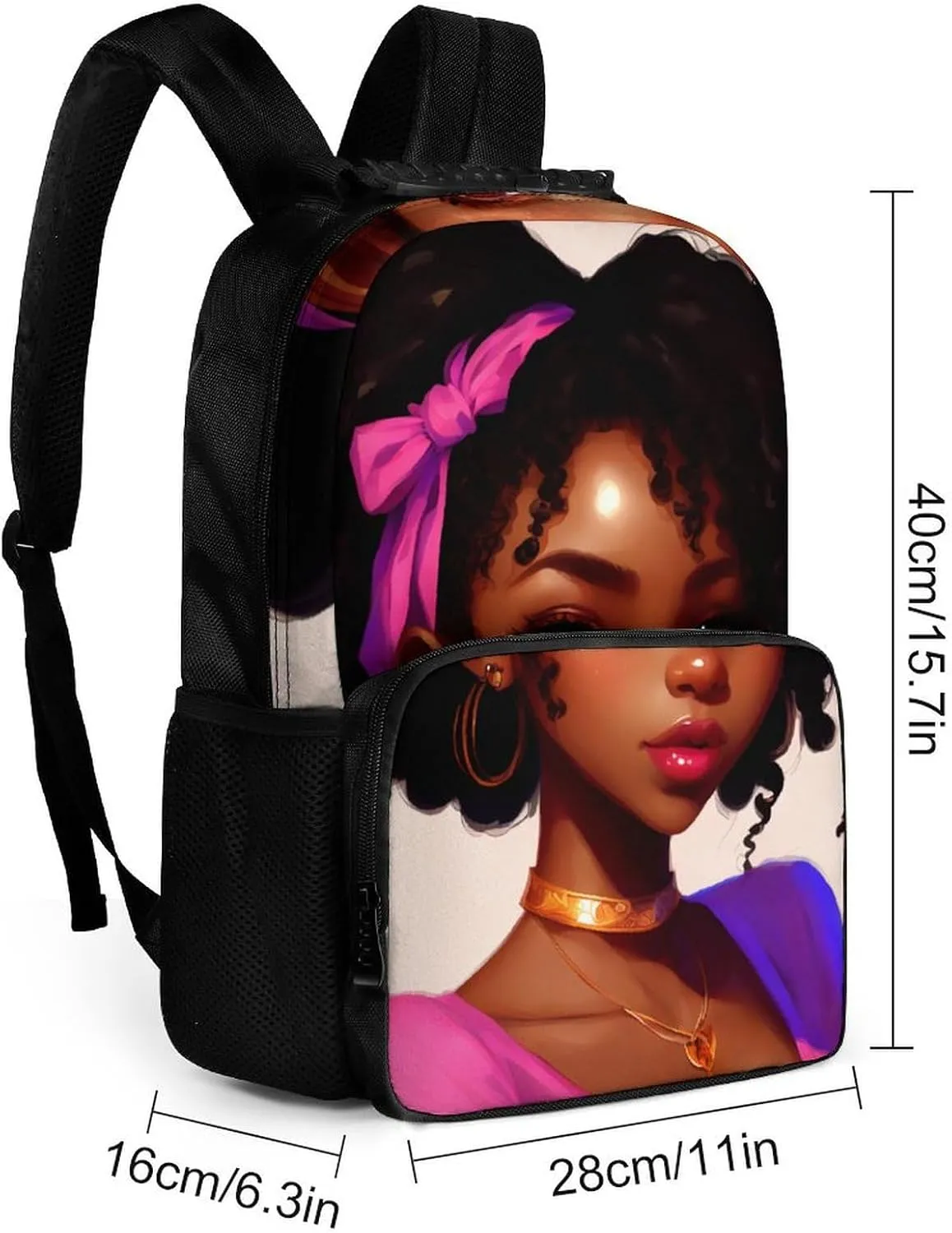 Men Women Polyester African American Women Black Women Ethnic Art Daypack Big Capacity Shoulder Bag With Adjustable Shoulder Straps for Camping Travel Walking Cycling