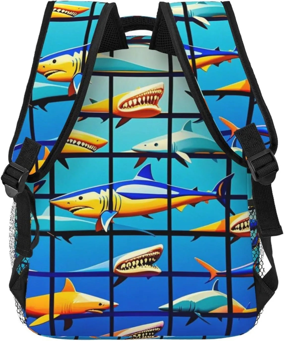 Men Women Polyester Blue Ocean Sea Shark Art Daypack Big Capacity Shoulder Bag With Adjustable Shoulder Straps for Camping Travel Walking Cycling