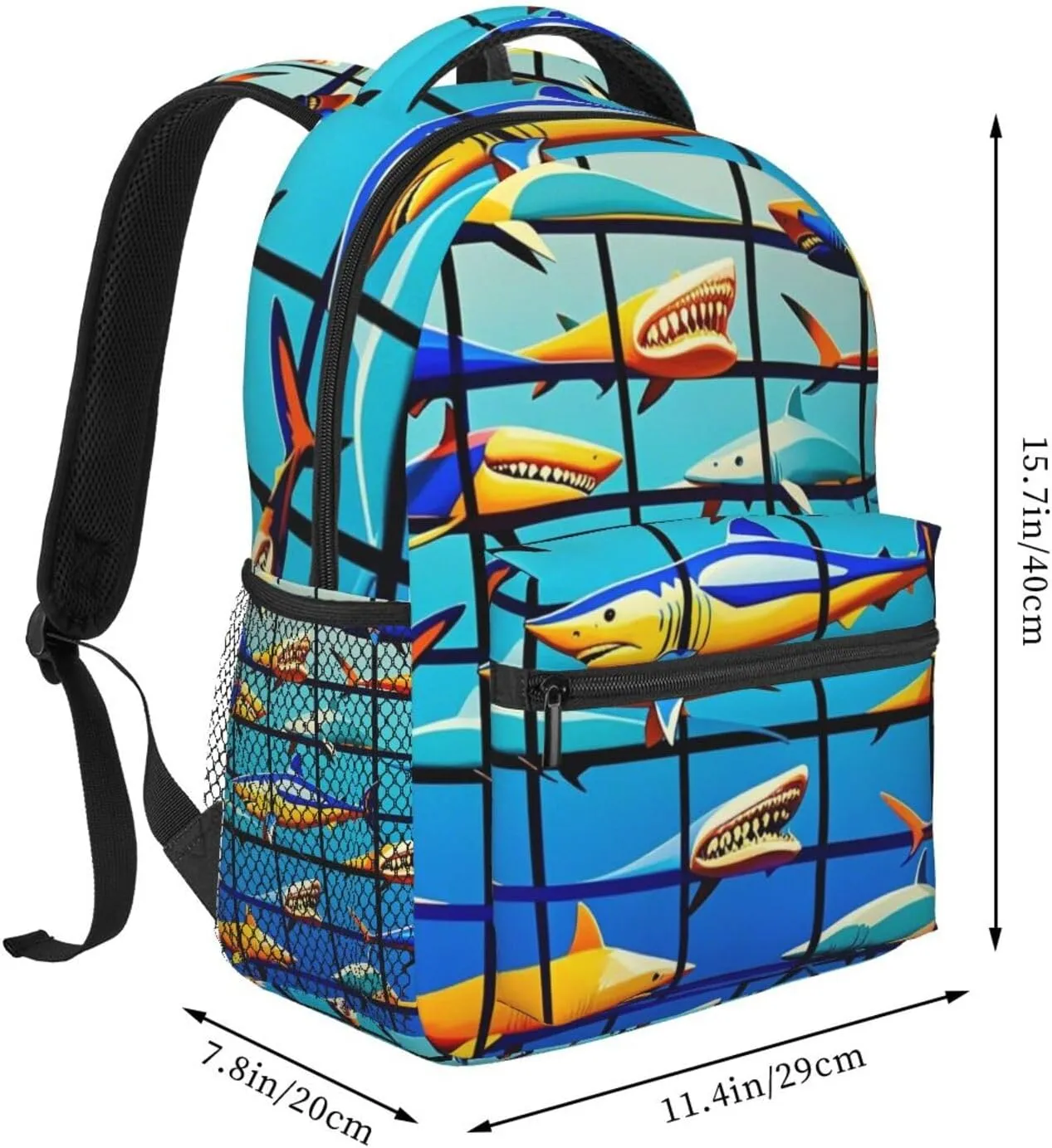 Men Women Polyester Blue Ocean Sea Shark Art Daypack Big Capacity Shoulder Bag With Adjustable Shoulder Straps for Camping Travel Walking Cycling