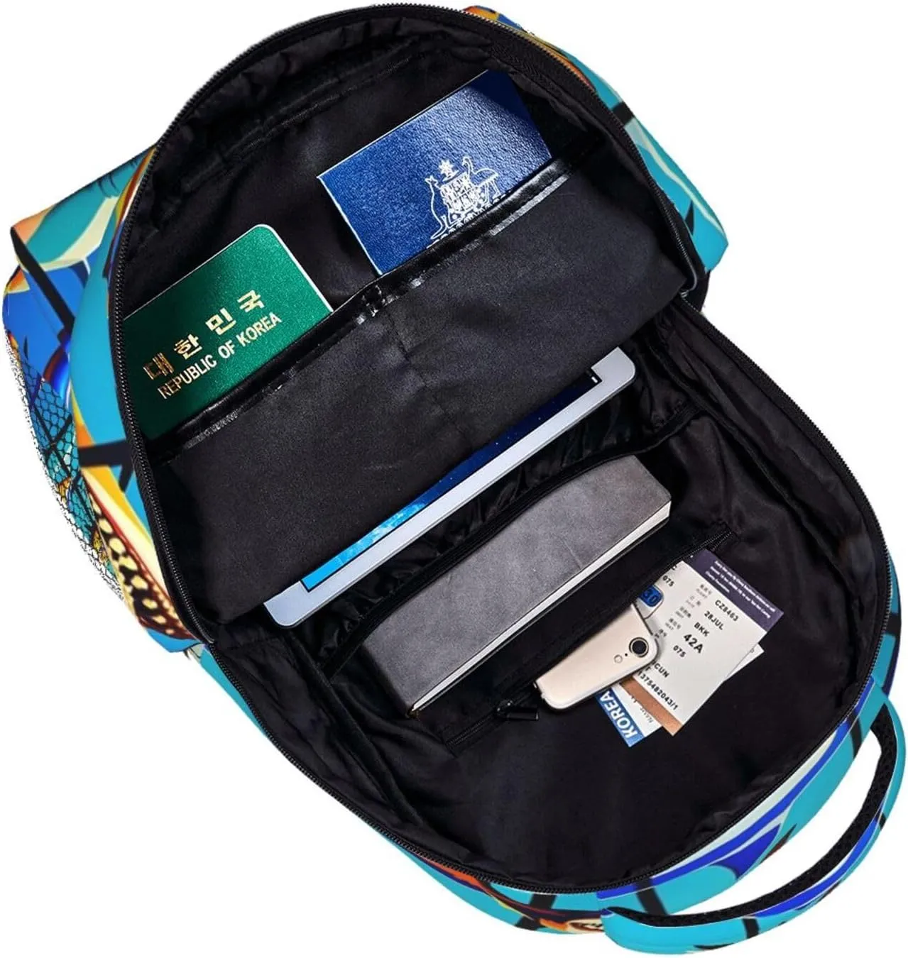 Men Women Polyester Blue Ocean Sea Shark Art Daypack Big Capacity Shoulder Bag With Adjustable Shoulder Straps for Camping Travel Walking Cycling