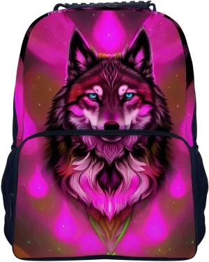 Men Women Polyester Fantastic Wolf Art Daypack Big Capacity Shoulder Bag With Smooth Zippers for Hiking Work Walking Cycling
