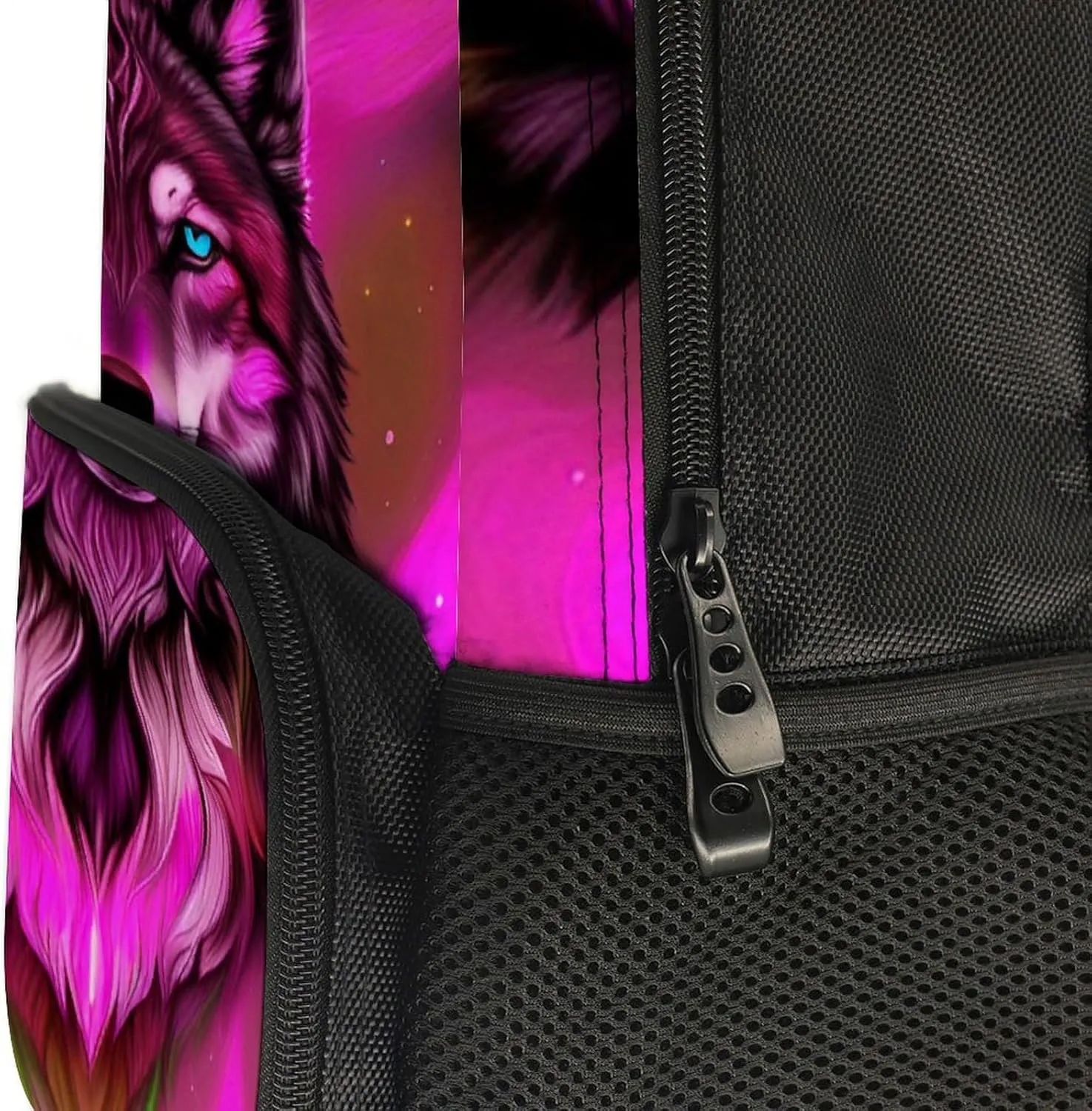 Men Women Polyester Fantastic Wolf Art Daypack Big Capacity Shoulder Bag With Smooth Zippers for Hiking Work Walking Cycling