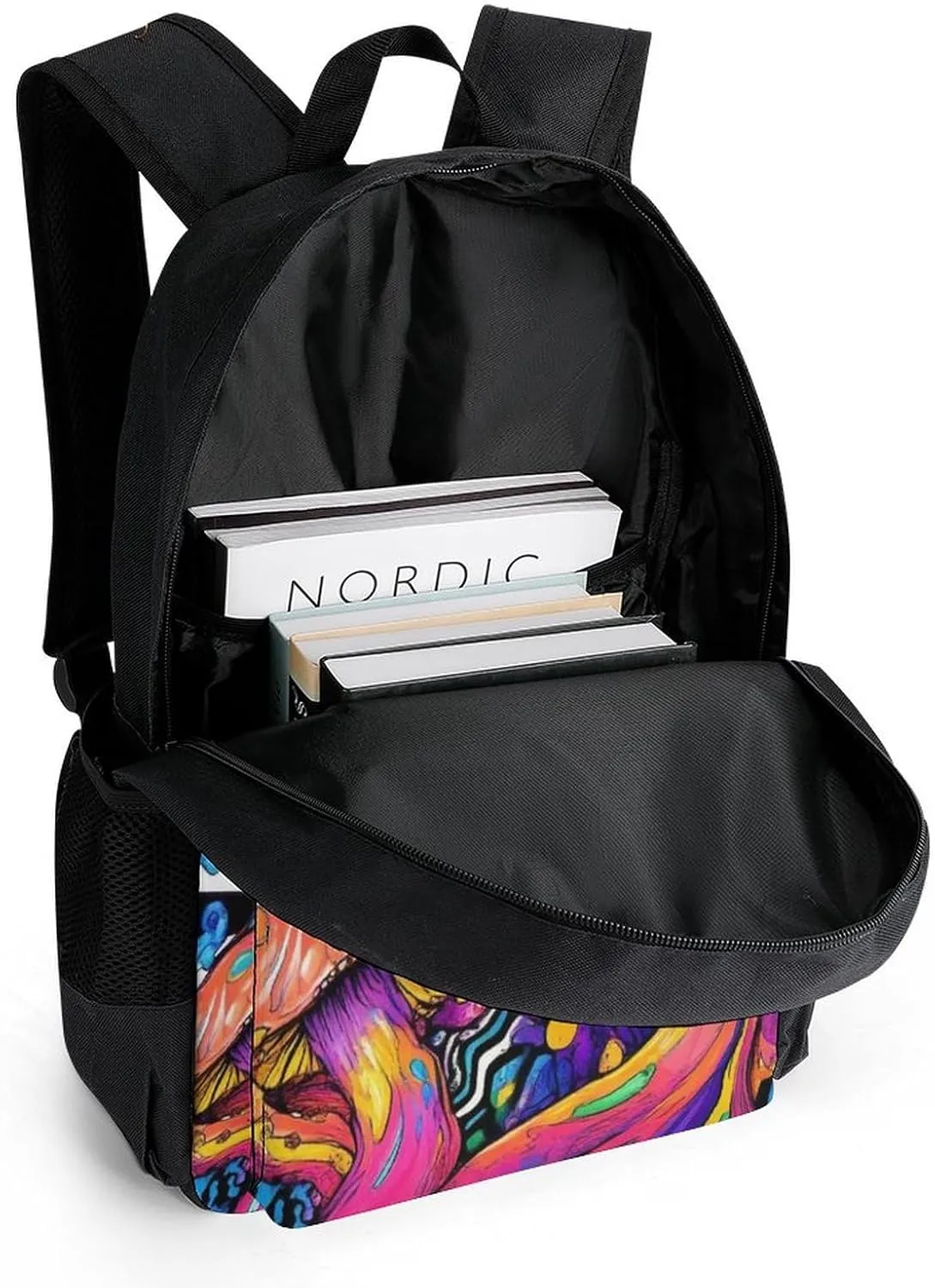 Men Women Polyester Trippy Mushrooms Daypack Big Capacity Shoulder Bag With Smooth Zippers for Hiking Work Walking Cycling