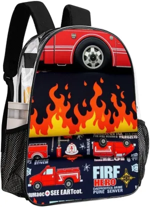 Men Women Transparent Fire Fighter Truck Daypack Big Capacity Shoulder Bag With Adjustable Shoulder Straps for Camping Travel Walking Cycling