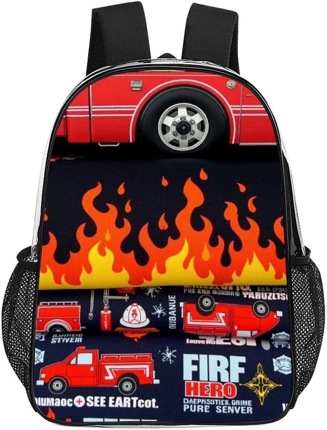 Men Women Transparent Fire Fighter Truck Daypack Big Capacity Shoulder Bag With Adjustable Shoulder Straps for Camping Travel Walking Cycling