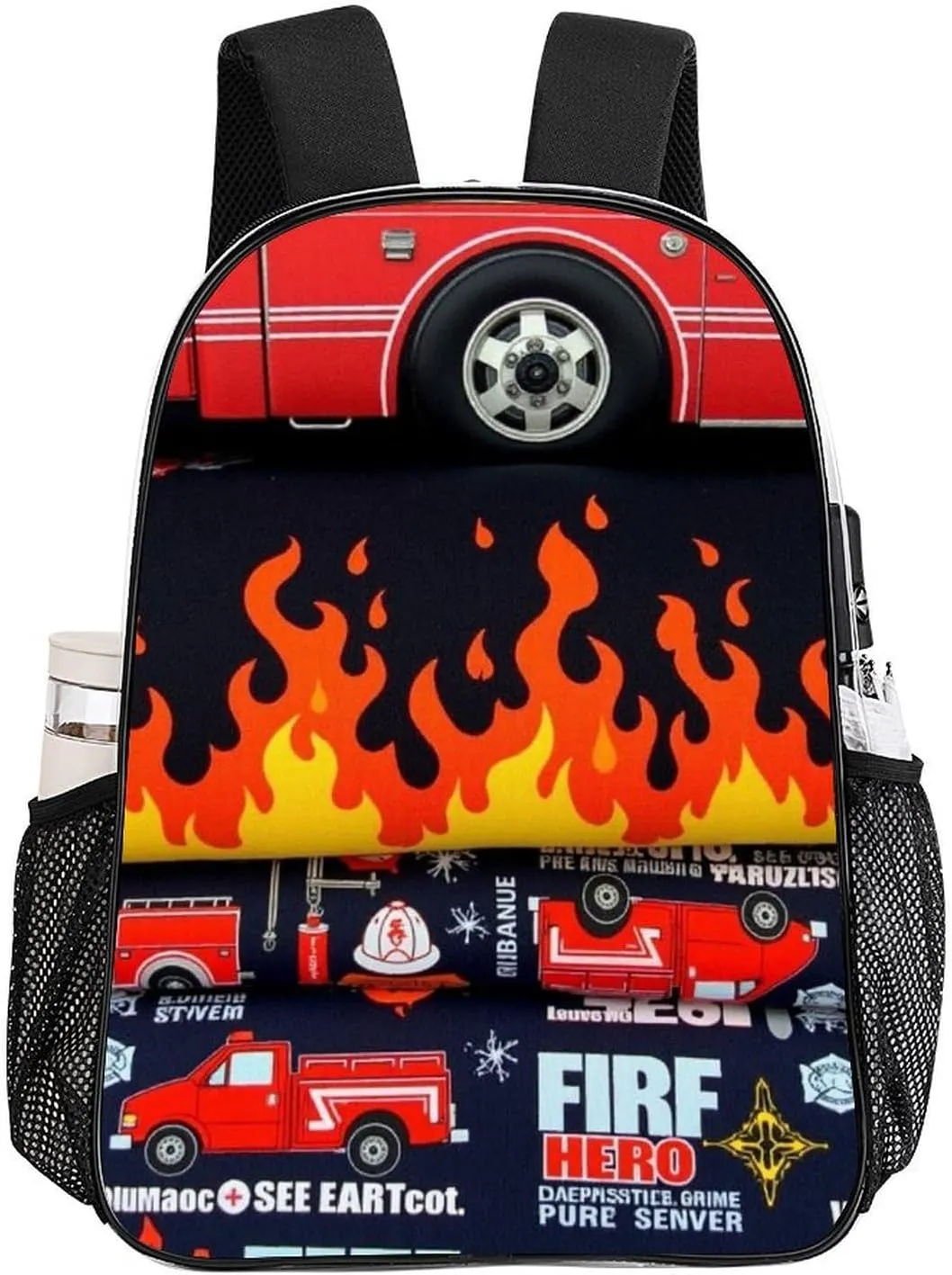 Men Women Transparent Fire Fighter Truck Daypack Big Capacity Shoulder Bag With Adjustable Shoulder Straps for Camping Travel Walking Cycling