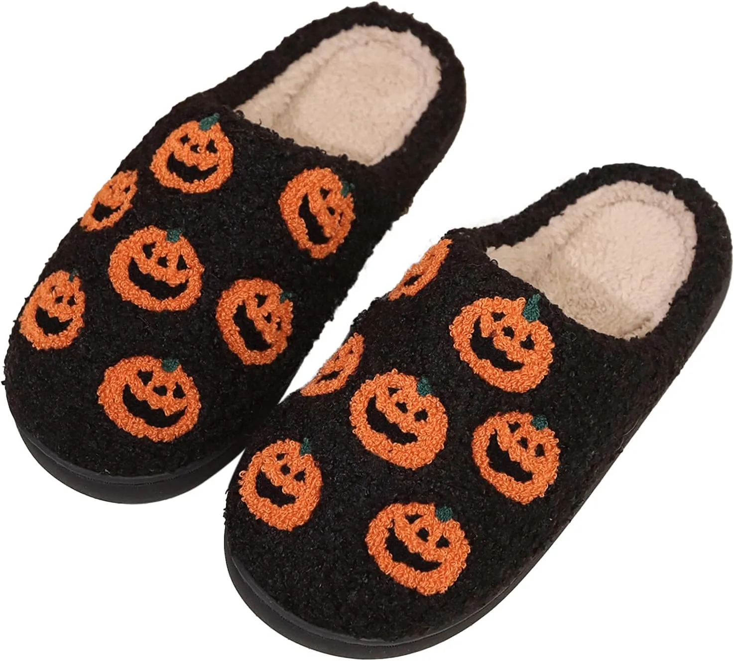 Menore Memory Foam Slippers for Womens Mens Plush Warm Spooky Lantern Cute Slippers House Shoes
