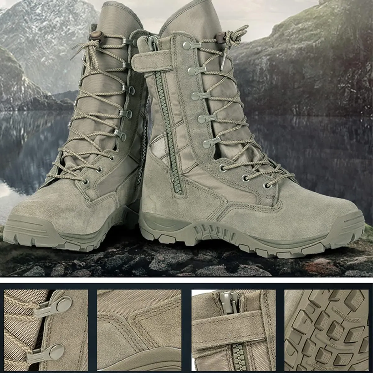 Men‘s 8 inch Tactical Military Combat Swat Desert Boots Hiking BootsTrekking Backpacking Outdoor Work Boots with Zipper