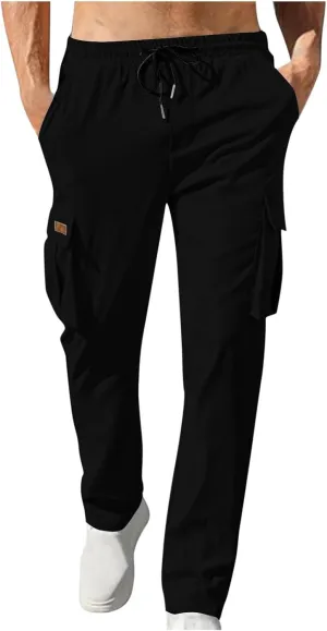 Mens Cargo Pants Casual Regular Fit Drawstring Elastic Waist Pants for Men Sports Athletic Work Outdoor Trousers