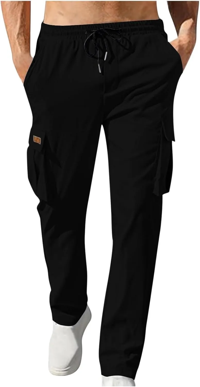 Mens Cargo Pants Casual Regular Fit Drawstring Elastic Waist Pants for Men Sports Athletic Work Outdoor Trousers