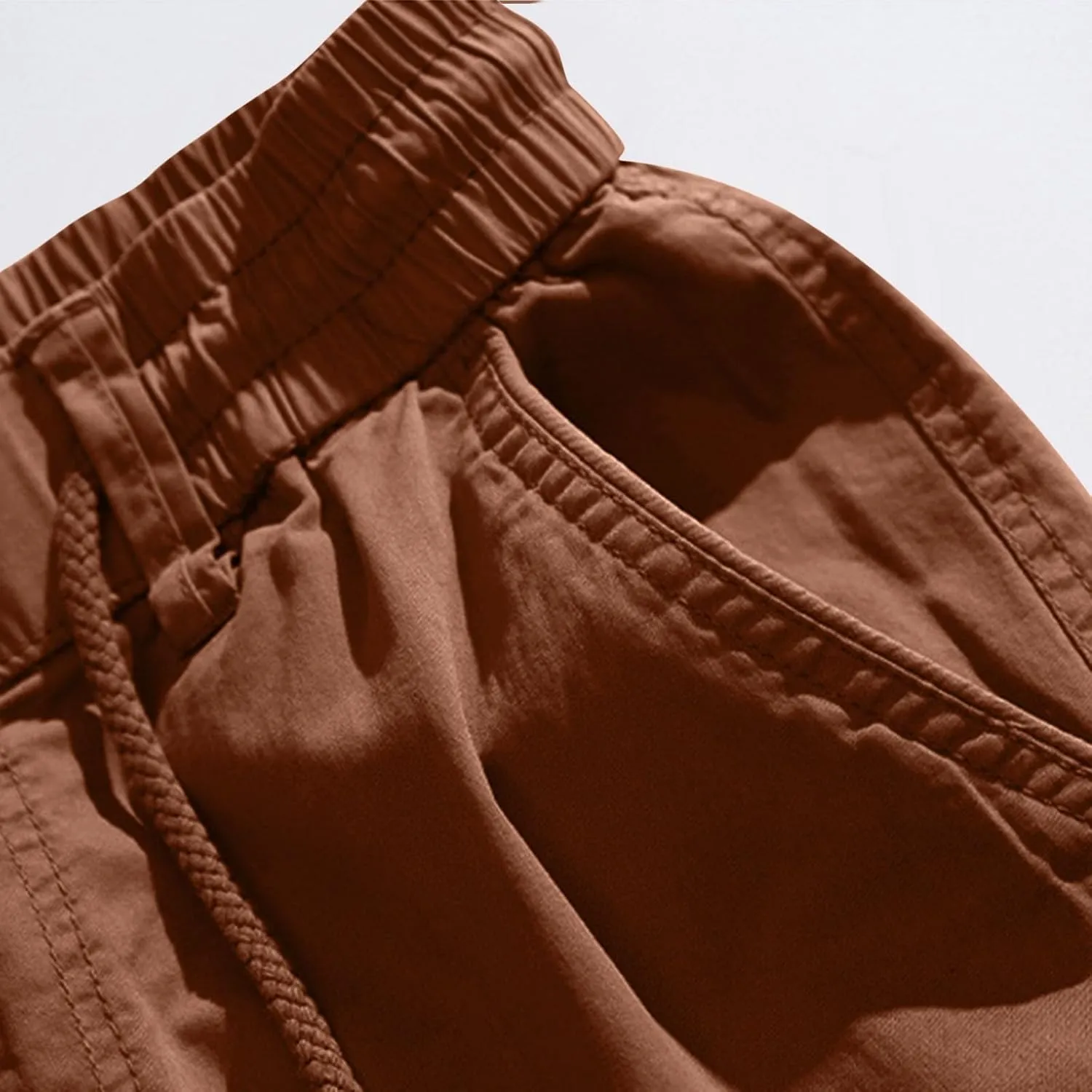 Mens Cargo Pants Drawstring Elastic Waist Work Joggers for Men Outdoor Camping Travel Trousers with Pocket