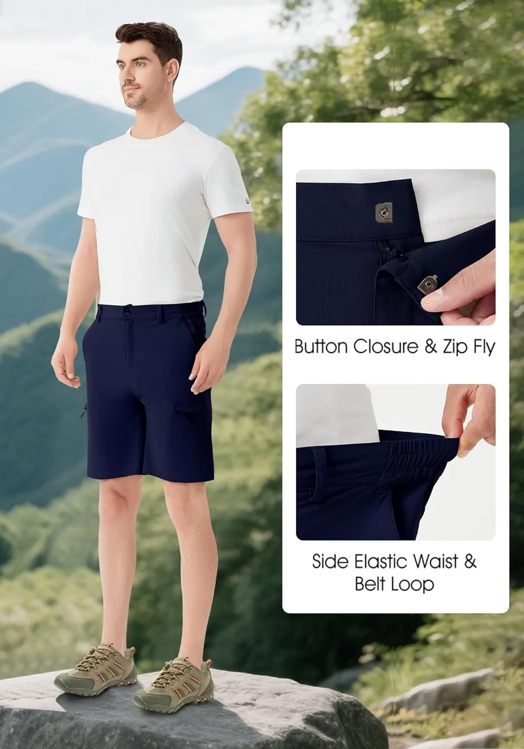 Men's Hiking Cargo Shorts 9" Stretch Quick-Dry Lightweight Outdoor Work Shorts with 6 Pockets for Casual Camping Fishing Golf
