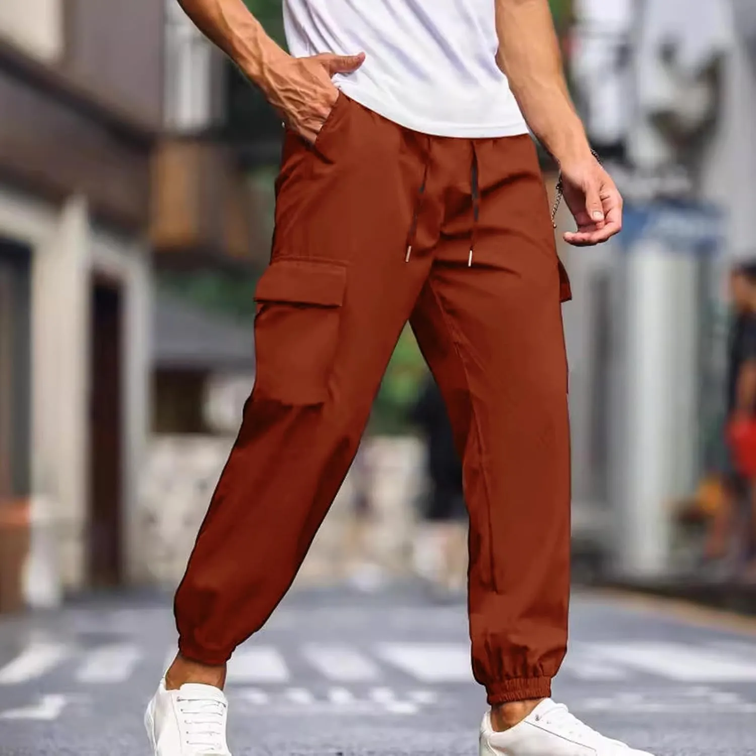 Mens Joggers with Pocket Cargo Drawstring Casual Athletic Sports Lightweight Pants Running Workout Relaxed Fit Trousers