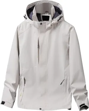 Men's Rain Jacket Waterproof Breathable Solid Hooded Windbreaker Jacket Men's Outdoor Sports Jackets Lightweight Coat