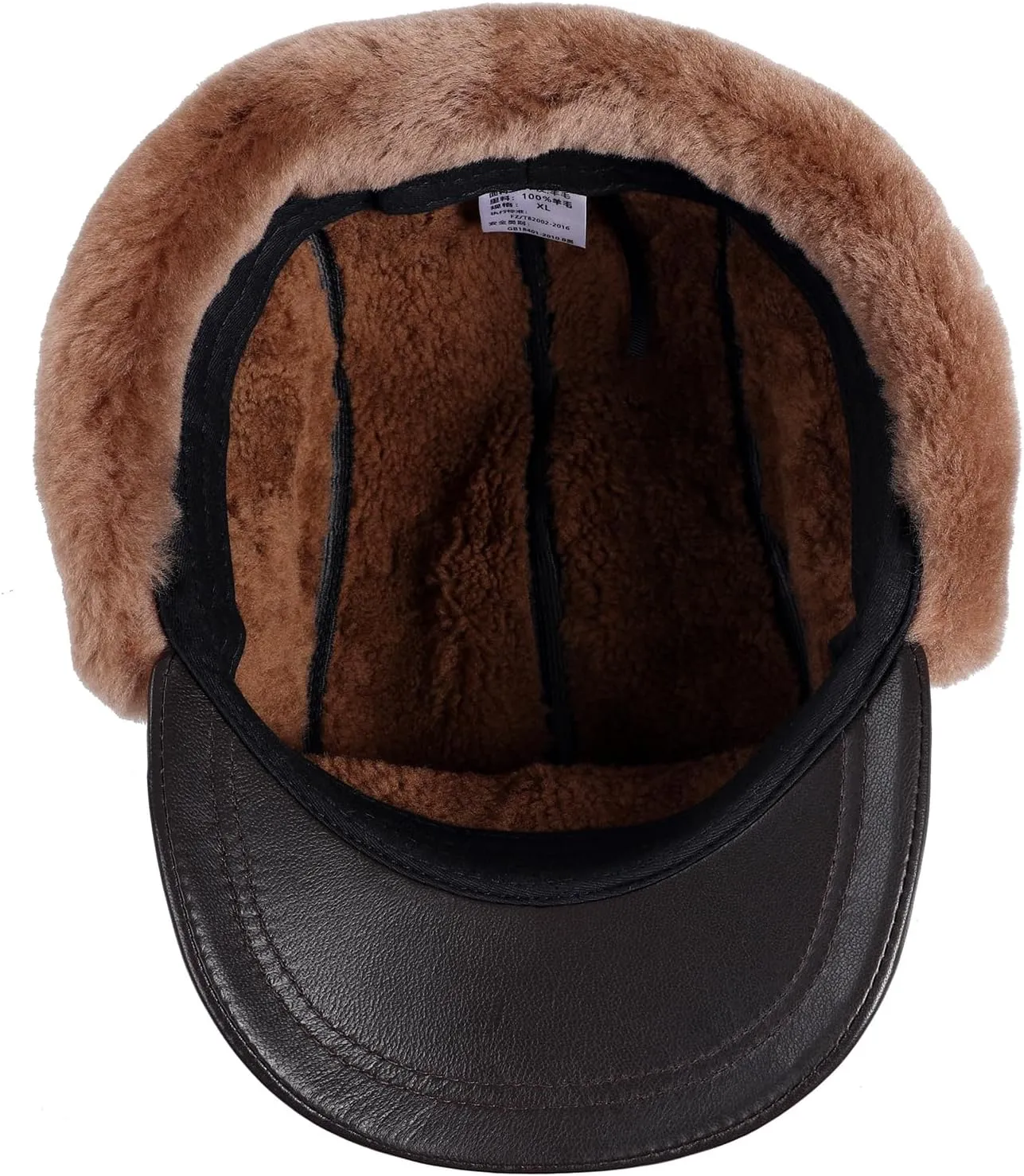 Mens Shearling Sheepskin Leather Aviator Russian Ushanka Trapper Peaked Winter Fur Hat