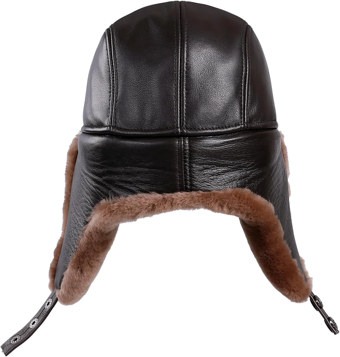 Mens Shearling Sheepskin Leather Aviator Russian Ushanka Trapper Peaked Winter Fur Hat