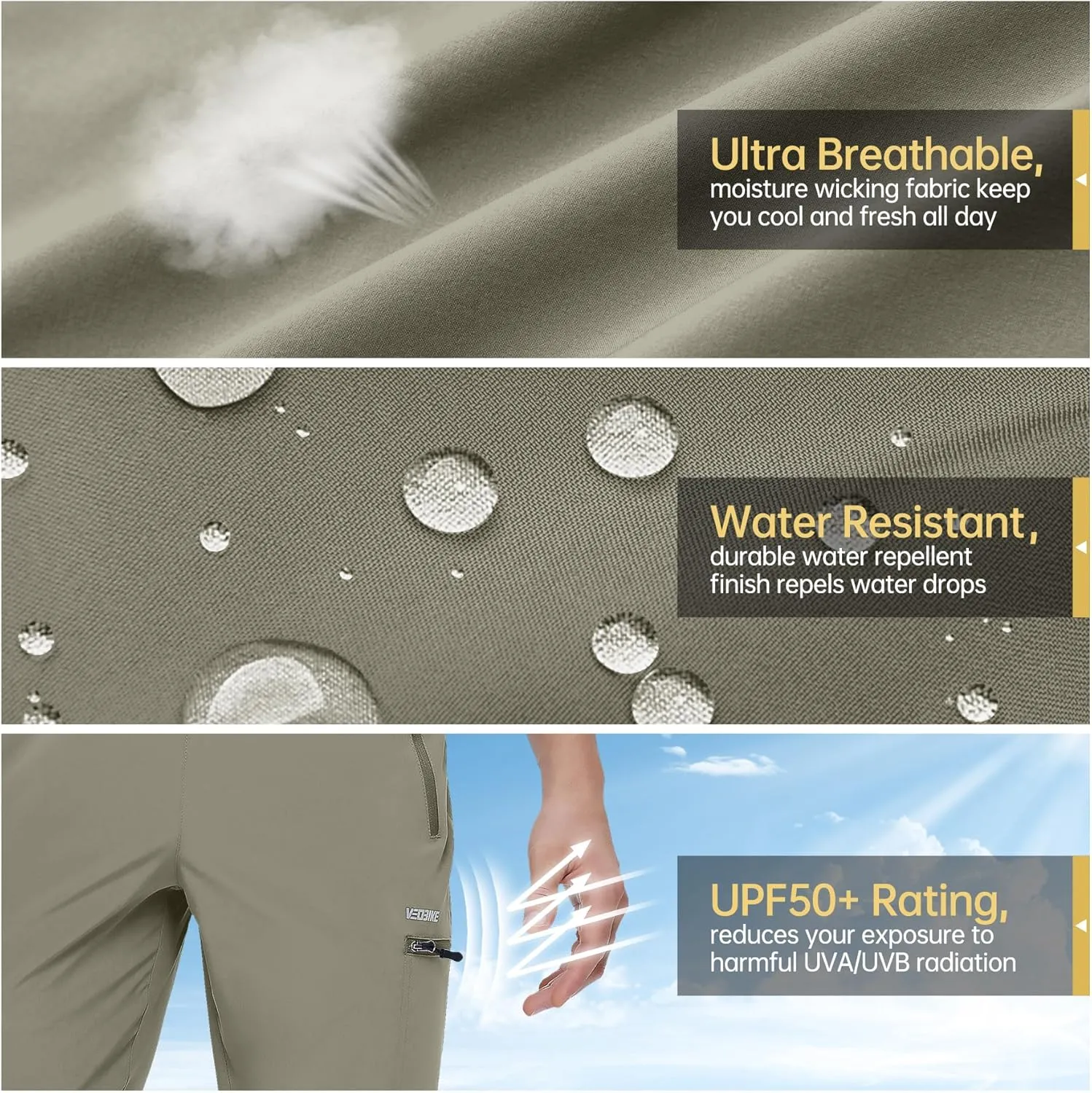 Mens Stretch Hiking Pants Cargo Quick Dry Lightweight Water Resistant Outdoor Fishing Pants Adjustable Bottom Pockets